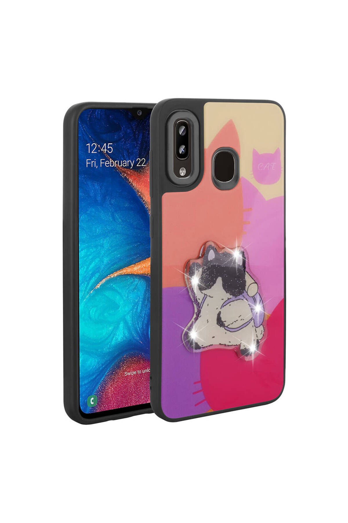 Galaxy A30 Kılıf Parlayan Kabartmalı İkonik Figürlü BSAY Amas Silikon Kapak - Beyaz Mor