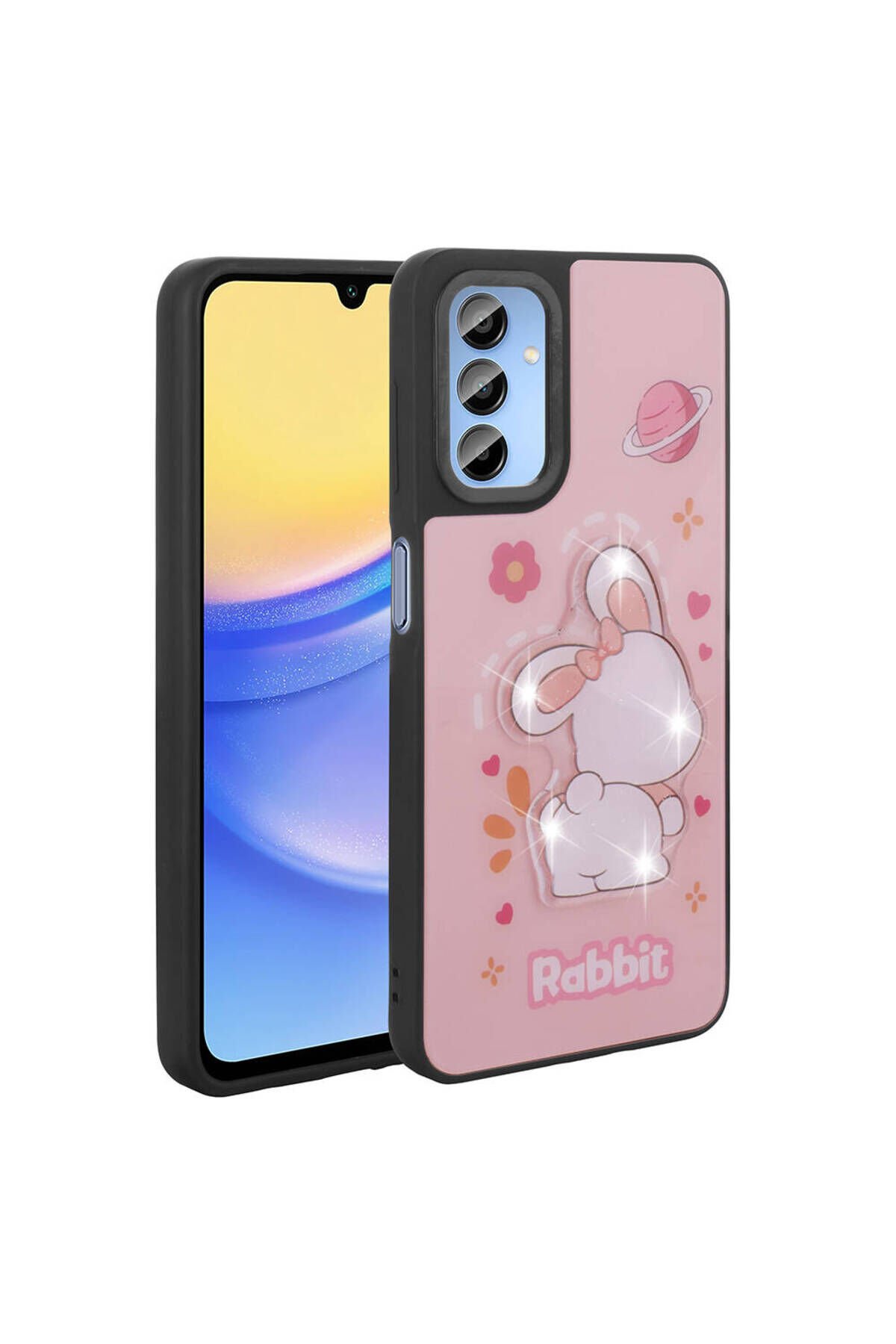 Galaxy A25 Kılıf Parlayan Kabartmalı İkonik Figürlü BSAY Amas Silikon Kapak - Pembe Pembe