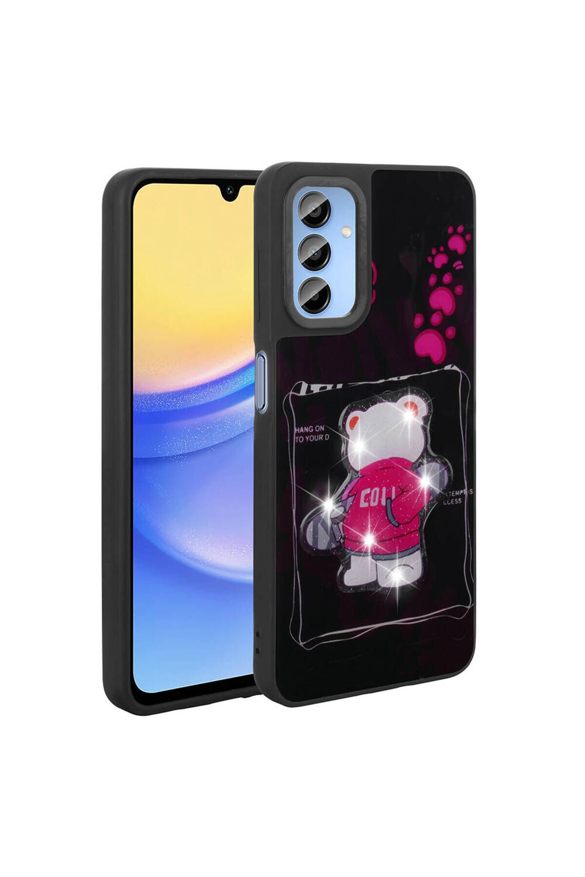 Galaxy A25 Kılıf Parlayan Kabartmalı İkonik Figürlü BSAY Amas Silikon Kapak - Pembe Pembe