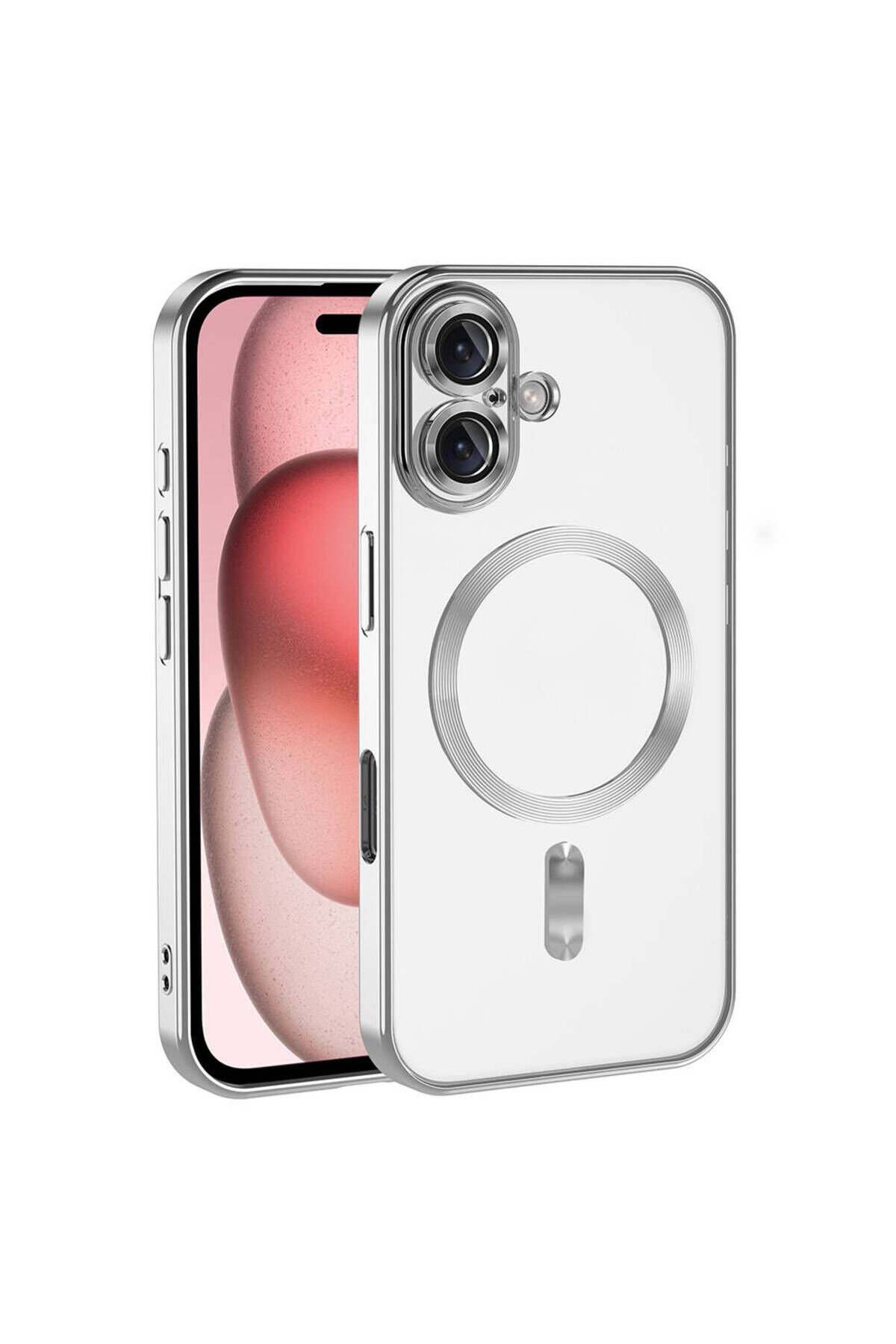 iPhone 16 Plus Kılıf Kamera Korumalı Magsafe Wireless Şarj Özellikli Zore Demre Kapak - Rose Gold Gümüş