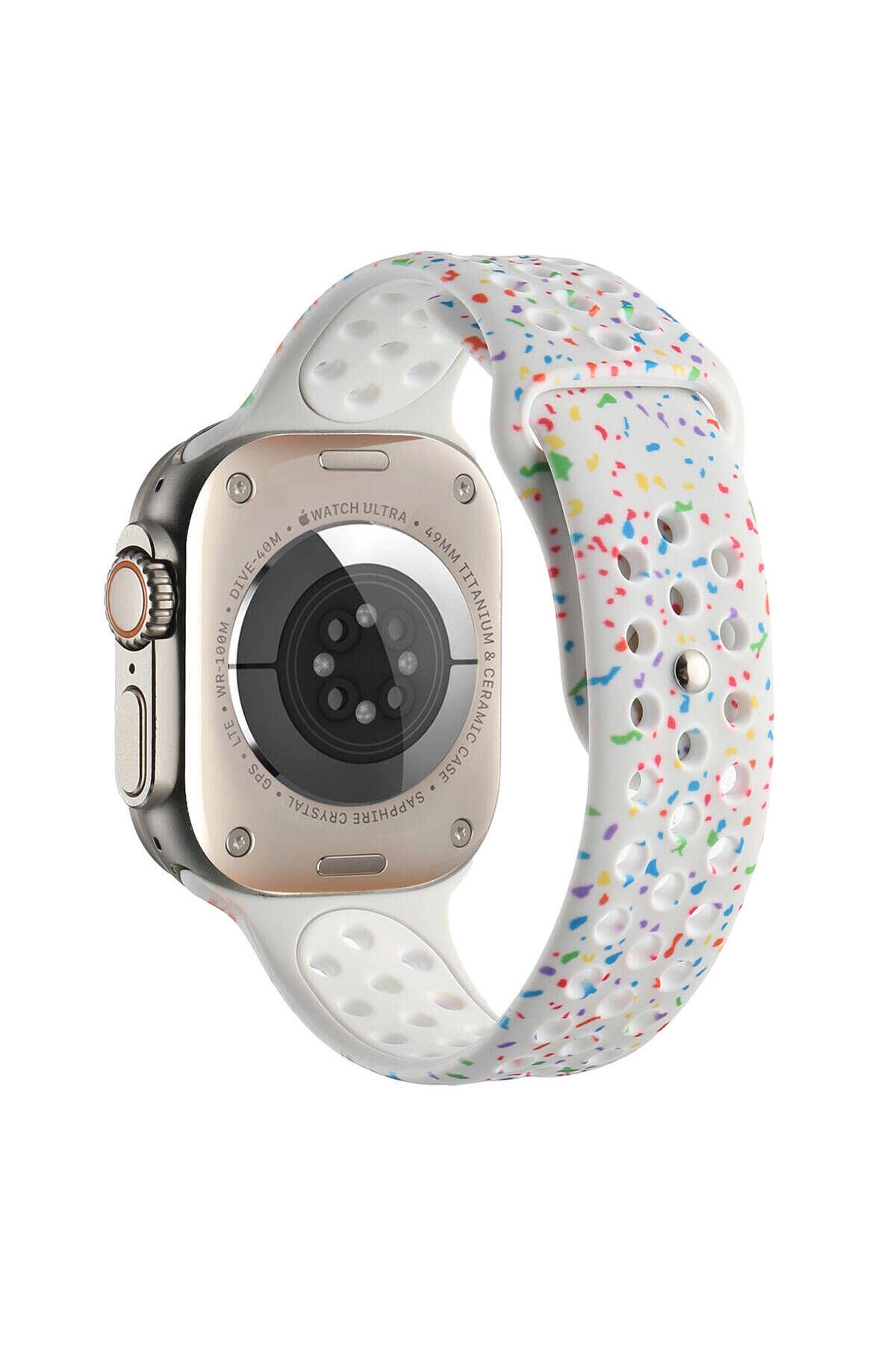 Watch 42mm Kordon Yeni Seri 2023 KRD-02 Uyumlu Strap Kayış BSAY- Turuncu Beyaz