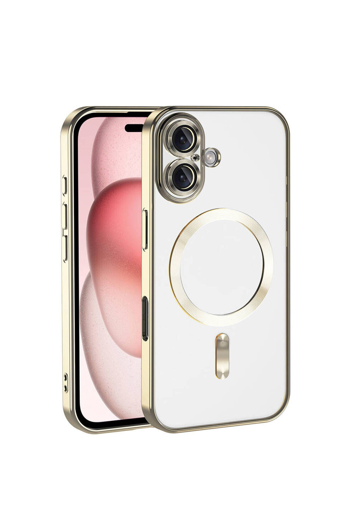 iPhone 16 Plus Kılıf Kamera Korumalı Magsafe Wireless Şarj Özellikli Zore Demre Kapak - Rose Gold Gold