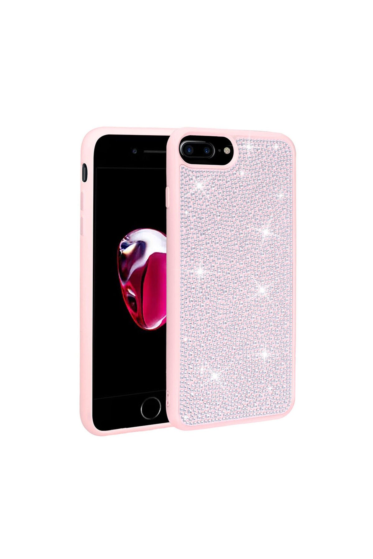 iPhone 8 Plus Kılıf Parlak Taşlı Tasarım BSAY Ston Kapak - Pembe Pembe