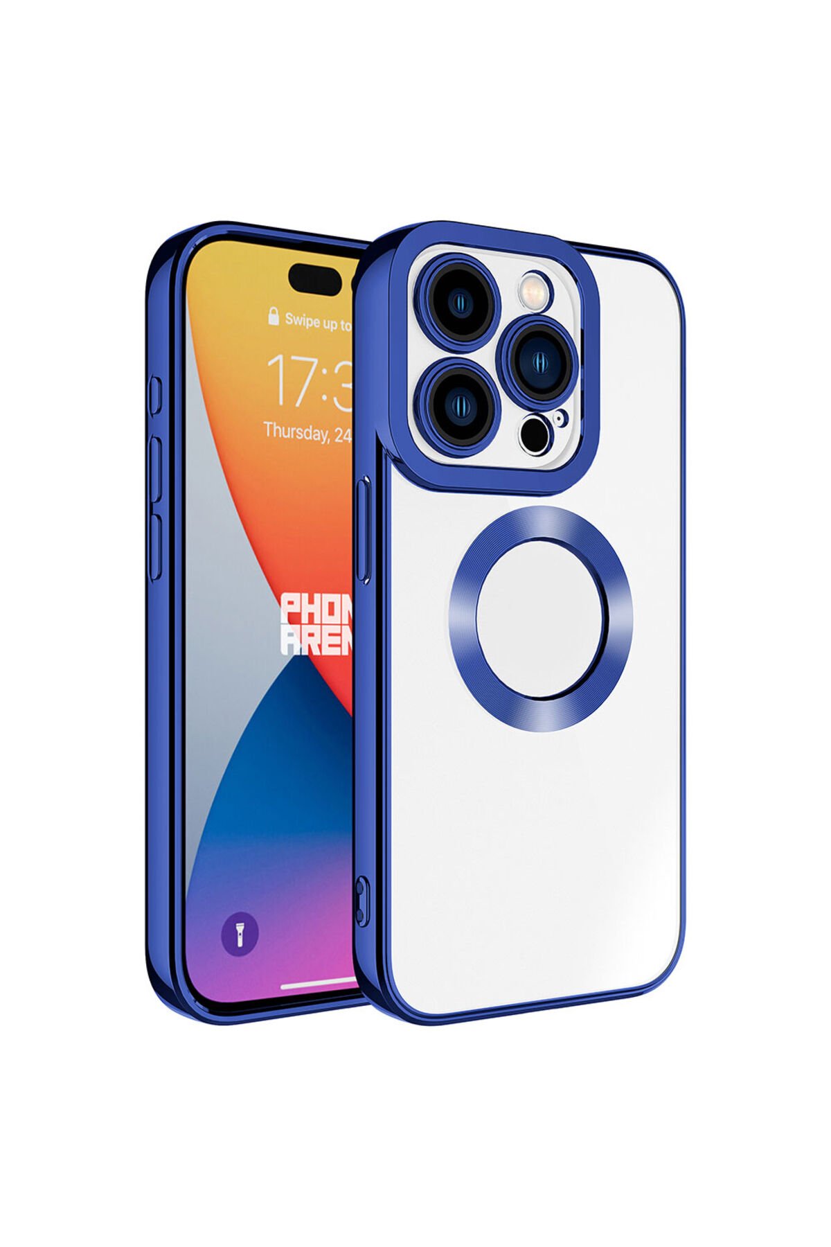 iPhone 15 Pro Uyumlu Kamera Korumalı Logo Gösteren BSAY Omega Kılıf-Midnight