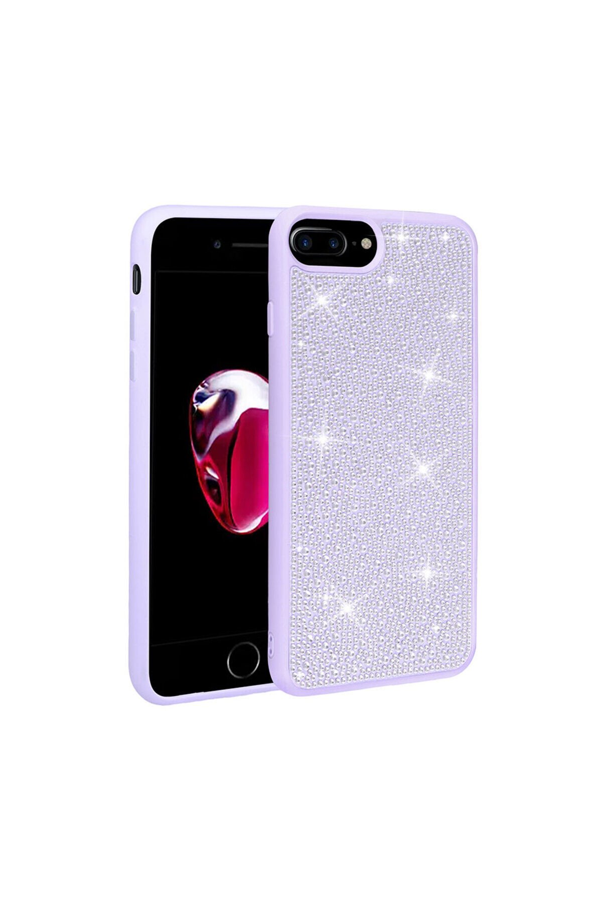 iPhone 8 Plus Kılıf Parlak Taşlı Tasarım BSAY Ston Kapak - Pembe Mavi Açık