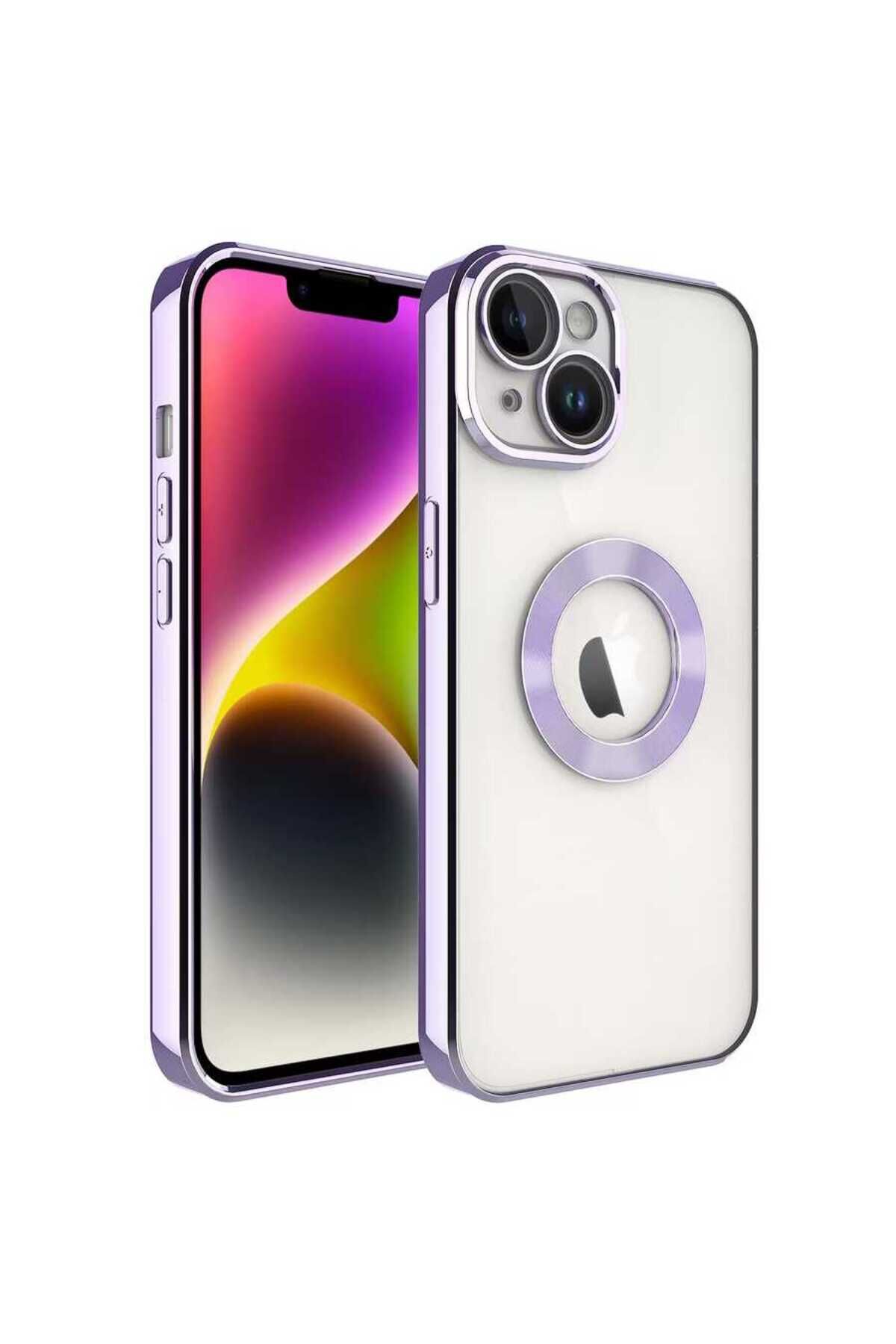iPhone 14 Uyumlu Kamera Korumalı Logo Gösteren BSAY Omega Kılıf-Gümüş Lila