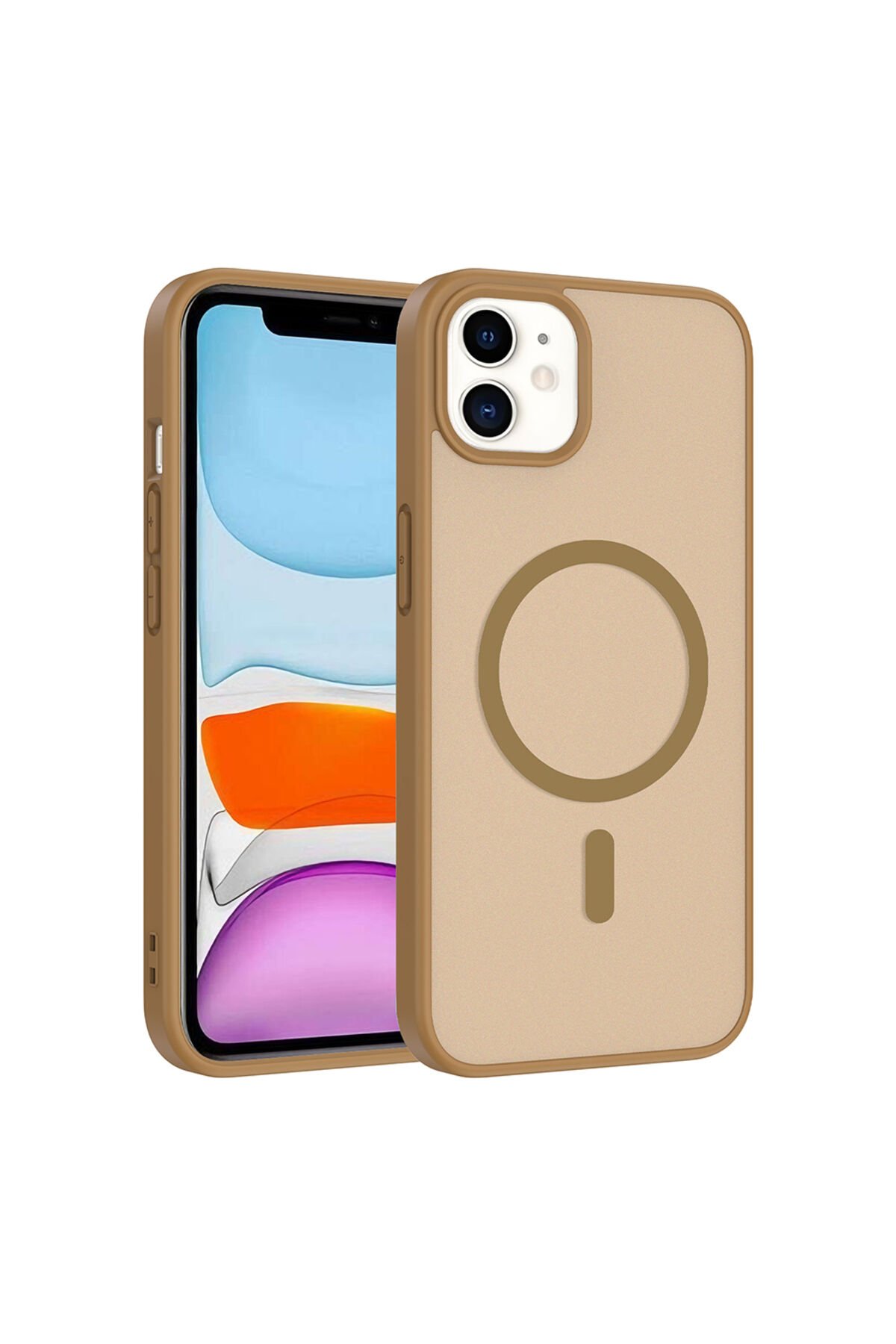 iPhone 11 Kılıf M-safe Şarj Özellikli BSAY Babet Kapak - Desert Gold