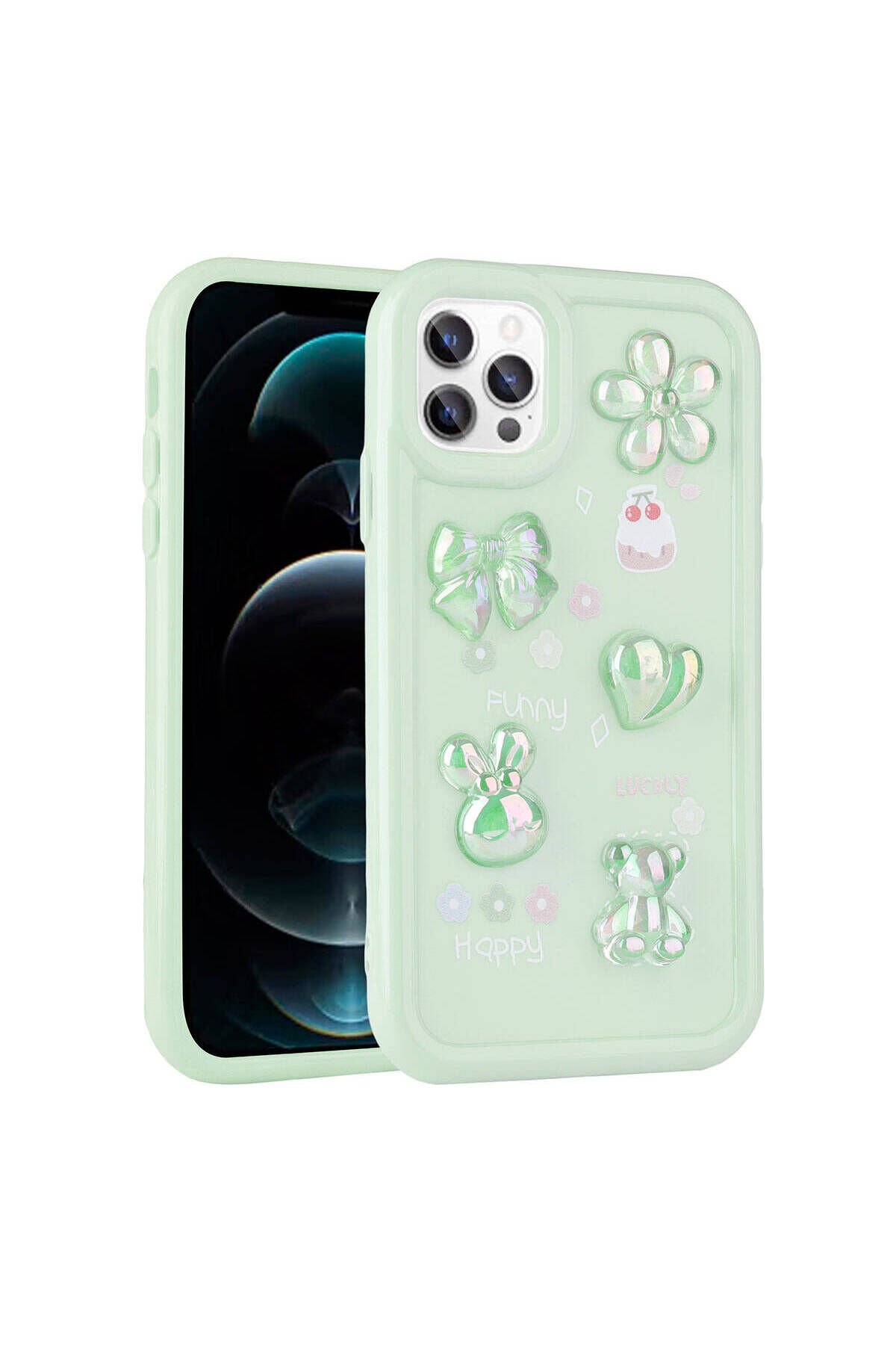 iPhone 11 Pro Uyumlu Kabartma Figürlü Parlak BSAY Toys Silikon Kılıf-Açık Yeşil Açık Yeşil