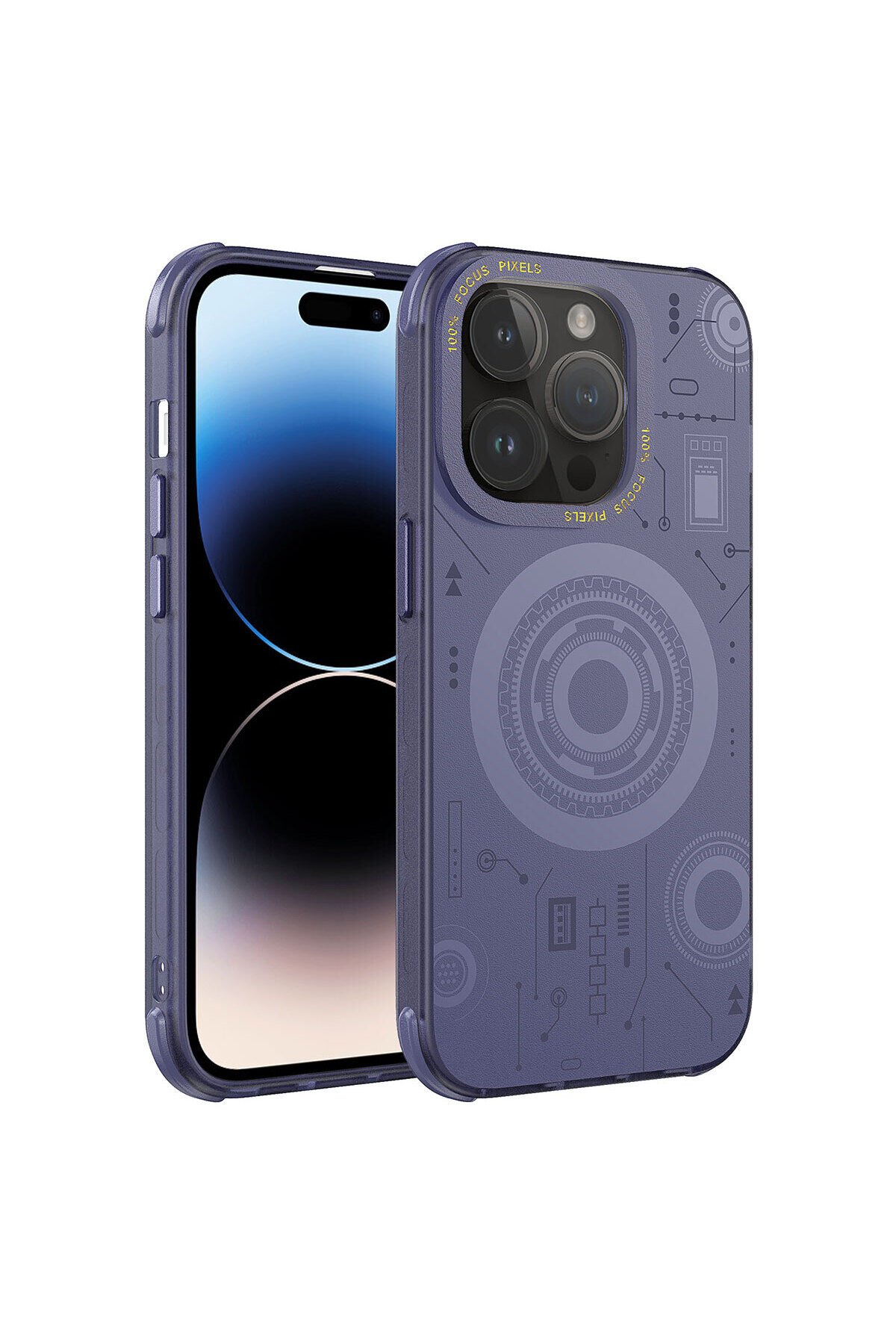 iPhone 14 Pro Max Uyumlu BSAY Wireless Şarj Özellikli Desenli Hot Kılıf-Siyah Derin Mor