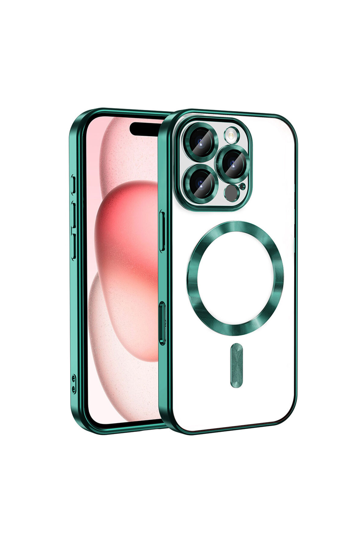iPhone 16 Pro Kılıf Kamera Korumalı Magsafe Wireless Şarj Özellikli Zore Demre Kapak - Gümüş Koyu Yeşil