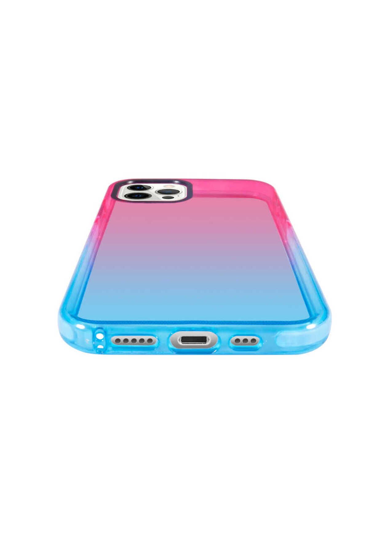 iPhone 12 Pro Uyumlu NXAR Renkli Punto Kılıf-Pembe-Mavi Pembe-Mavi