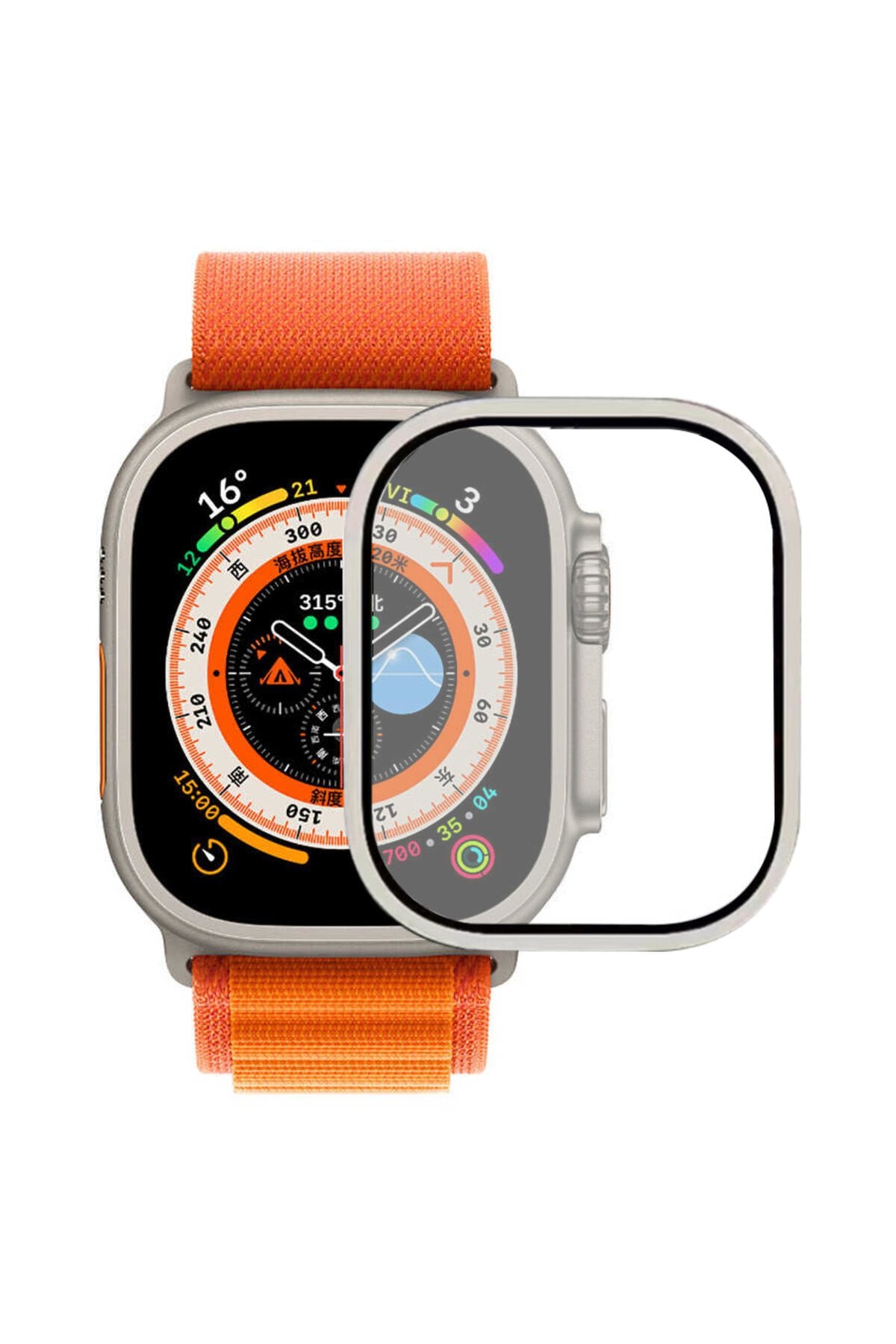 Watch Ultra 49mm BSAY ALM-02 Metal Çerçeveli Ekran Koruyucu - Gümüş Gümüş