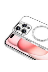 iPhone 16 Pro Kılıf Kamera Korumalı Magsafe Wireless Şarj Özellikli Zore Demre Kapak - Gümüş Siyah