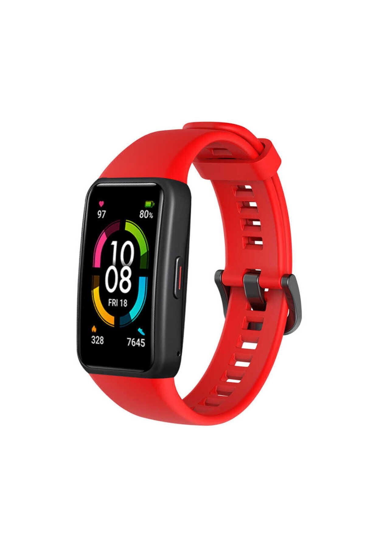 Huawei Band 6 Uyumlu KRD-47 Uyumlu BSAY Kordon-Yeşil Kırmızı