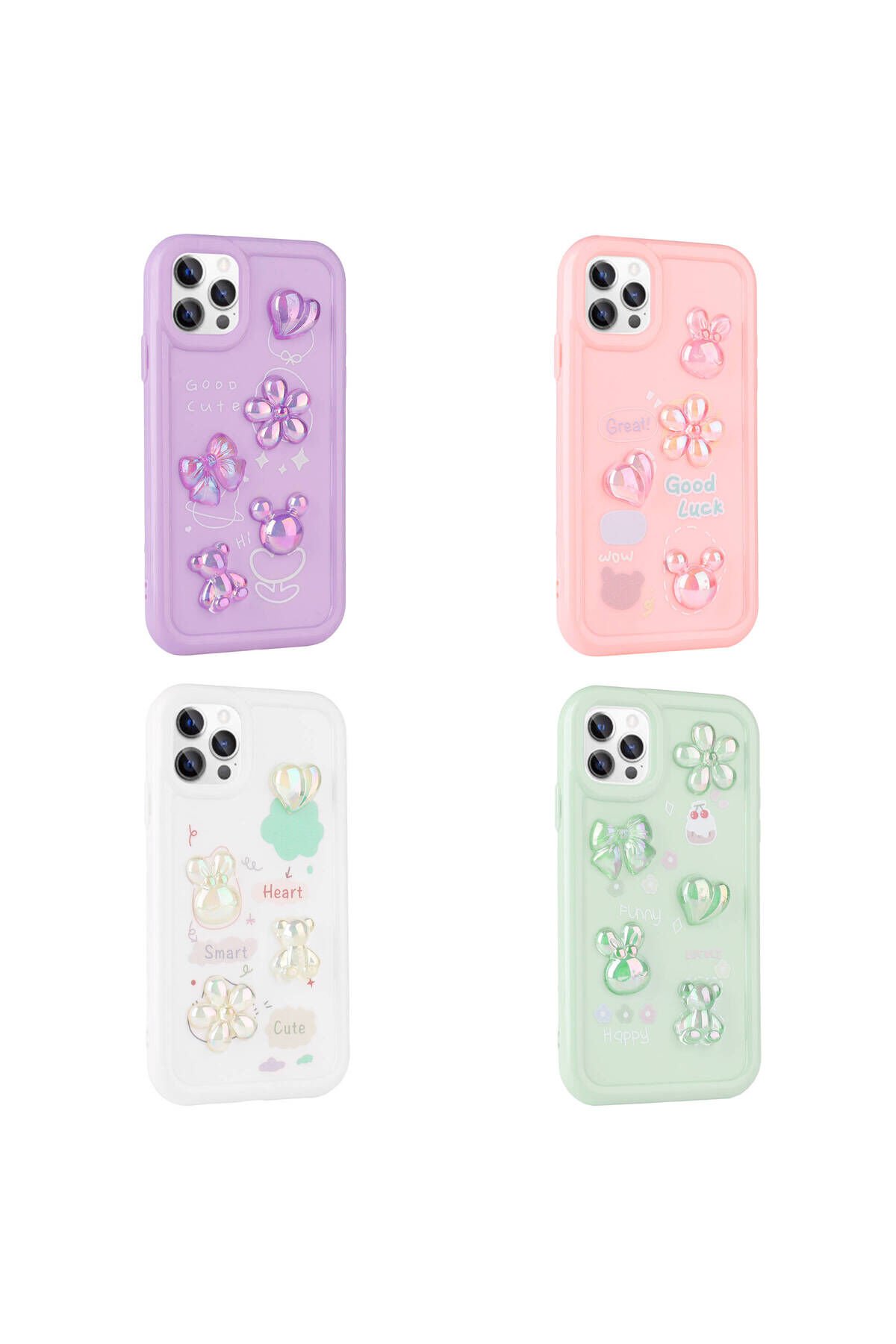 iPhone 13 Pro Uyumlu Kabartma Figürlü Parlak BSAY Toys Silikon Kılıf-Beyaz Beyaz