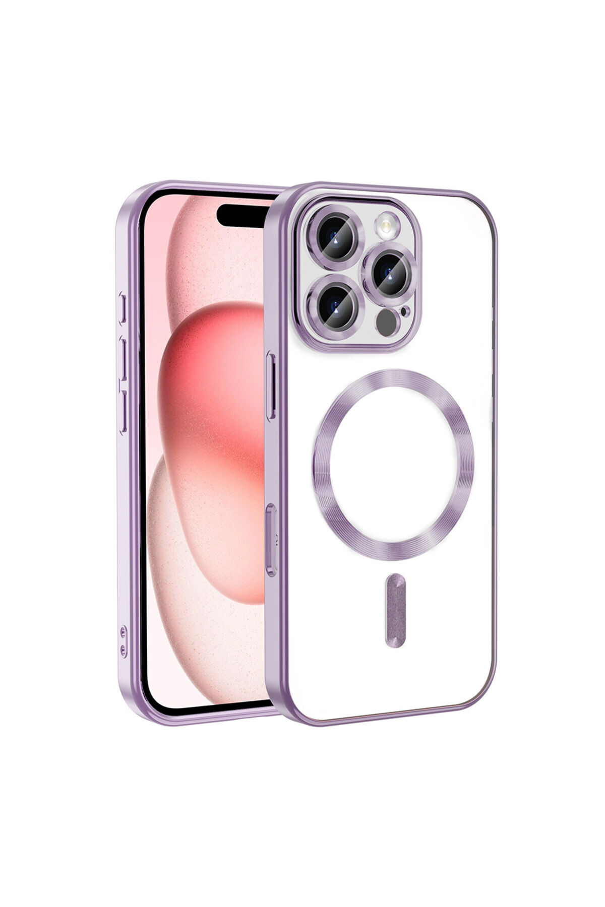 iPhone 16 Pro Kılıf Kamera Korumalı Magsafe Wireless Şarj Özellikli Zore Demre Kapak - Gümüş Lila