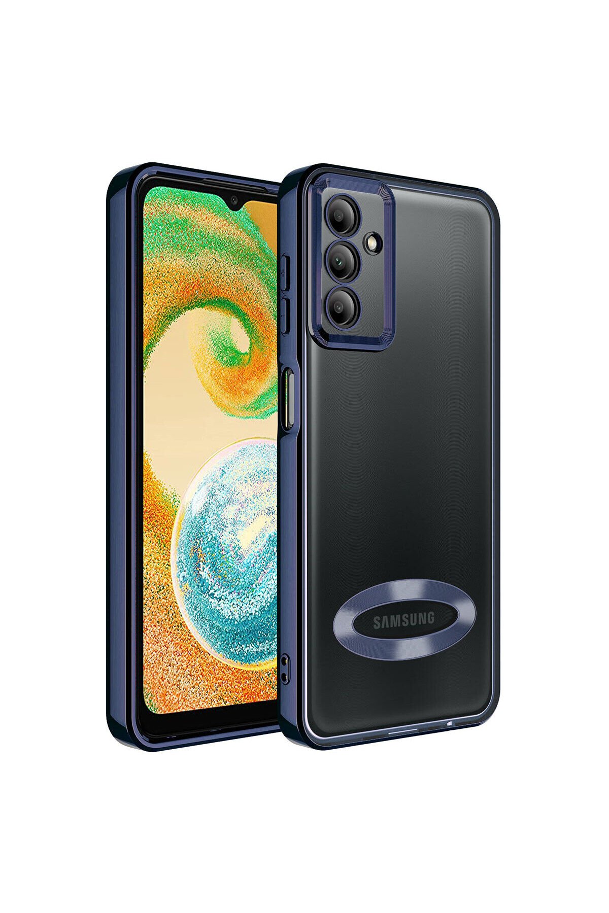 Galaxy A14 Kılıf Kamera Korumalı Logo Gösteren BSAY Omega Kapak - Gümüş Lacivert