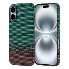 iPhone 16 Kılıf M-safe Şarj Özellikli Karbon Fiber Görünümlü Zore Nekst Kılıf Yeşil