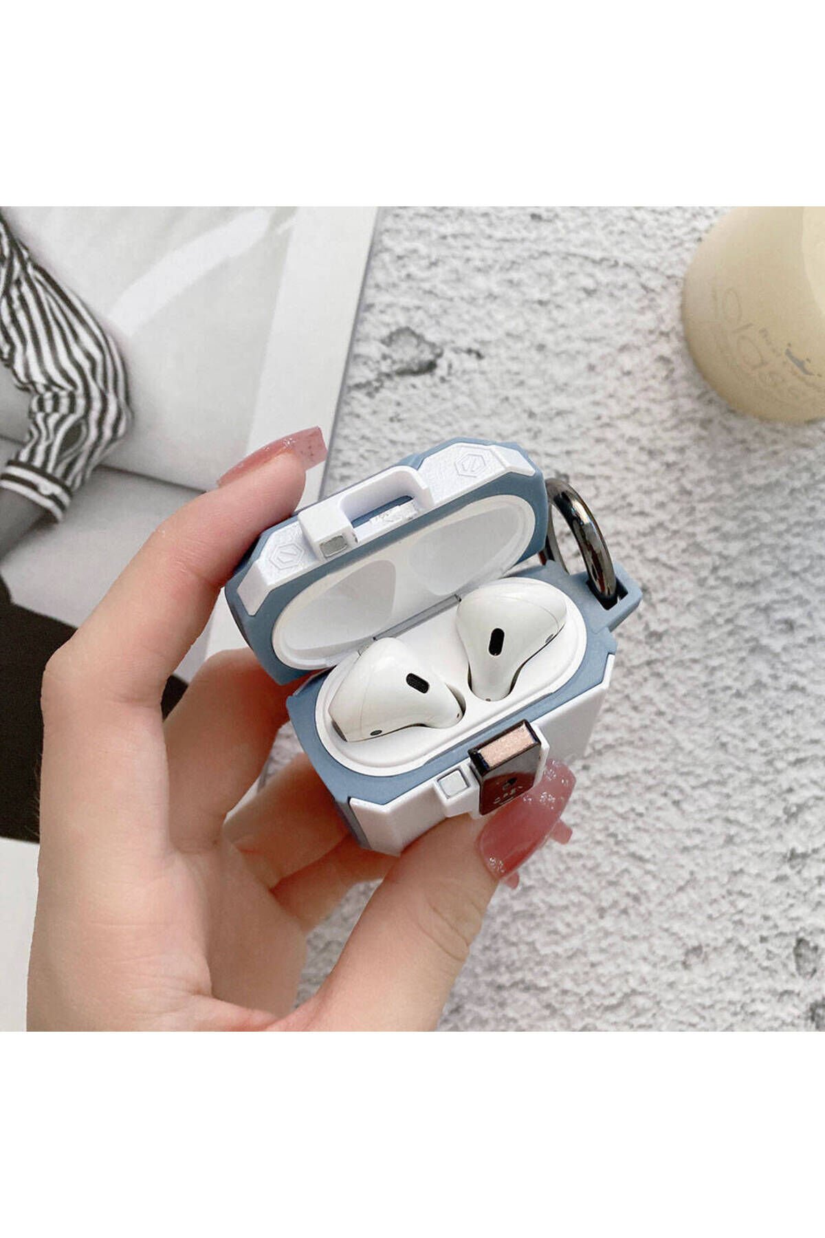 Air-Pods BSAY Airbag 35 Darbelere Karşı Dayanıklı Düğmeli Kılıf-Mavi Kırmızı