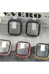 Watch 7 41mm ASMA Watch Gard 24 Kenarları Taşlı Sert PC Kasa Ve Ekran Koruyucu - Pembe Pembe