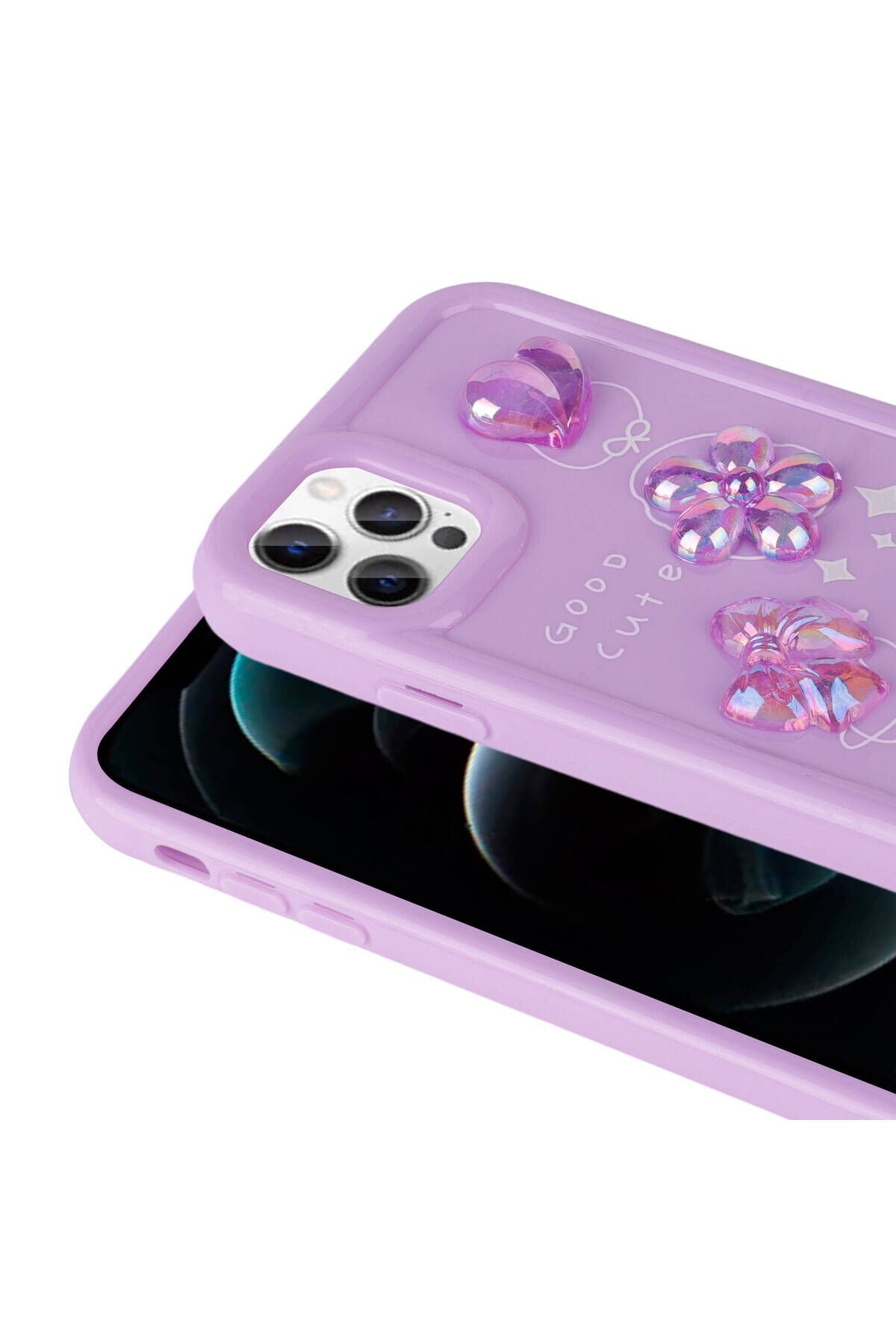 iPhone 13 Pro Max Uyumlu Kabartma Figürlü Parlak BSAY Toys Silikon Kılıf-Pembe Pembe