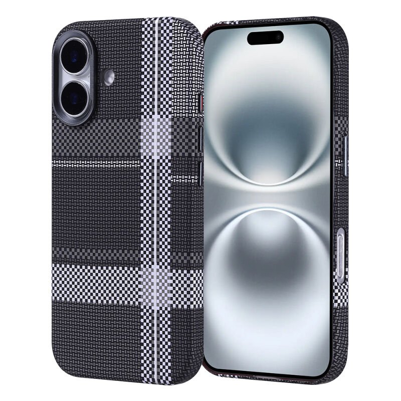 iPhone 16 Kılıf M-safe Şarj Özellikli Karbon Fiber Görünümlü Zore Nekst Kılıf Gri