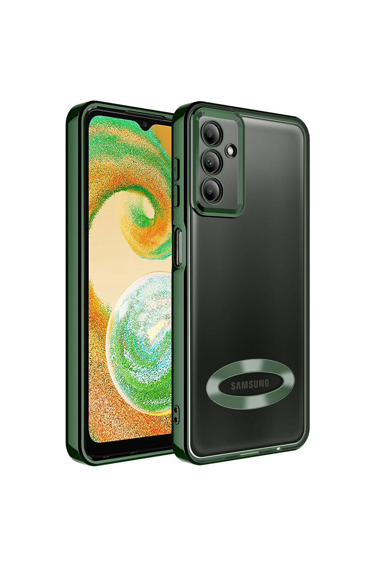 Galaxy A14 Kılıf Kamera Korumalı Logo Gösteren BSAY Omega Kapak - Gümüş Koyu Yeşil