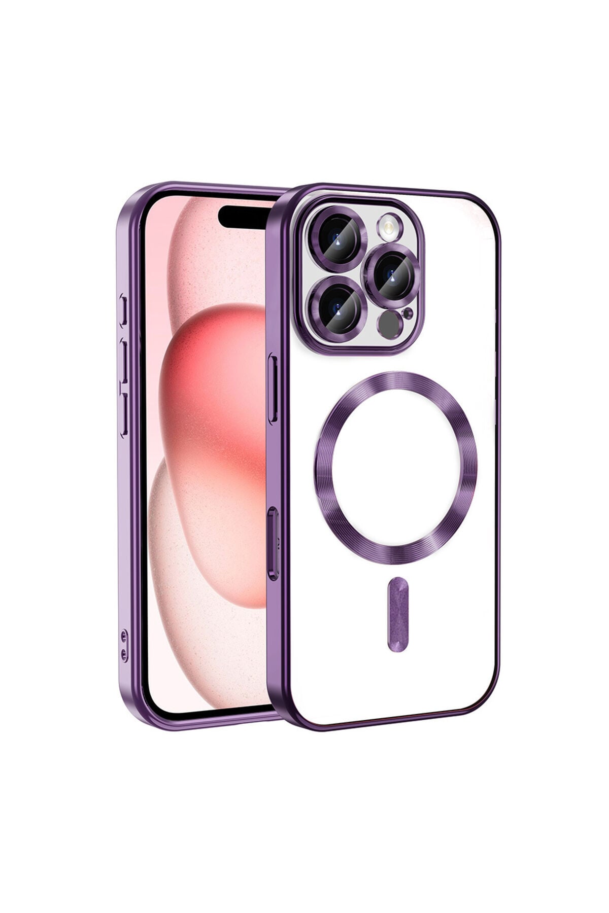 iPhone 16 Pro Kılıf Kamera Korumalı Magsafe Wireless Şarj Özellikli Zore Demre Kapak - Gümüş Derin Mor