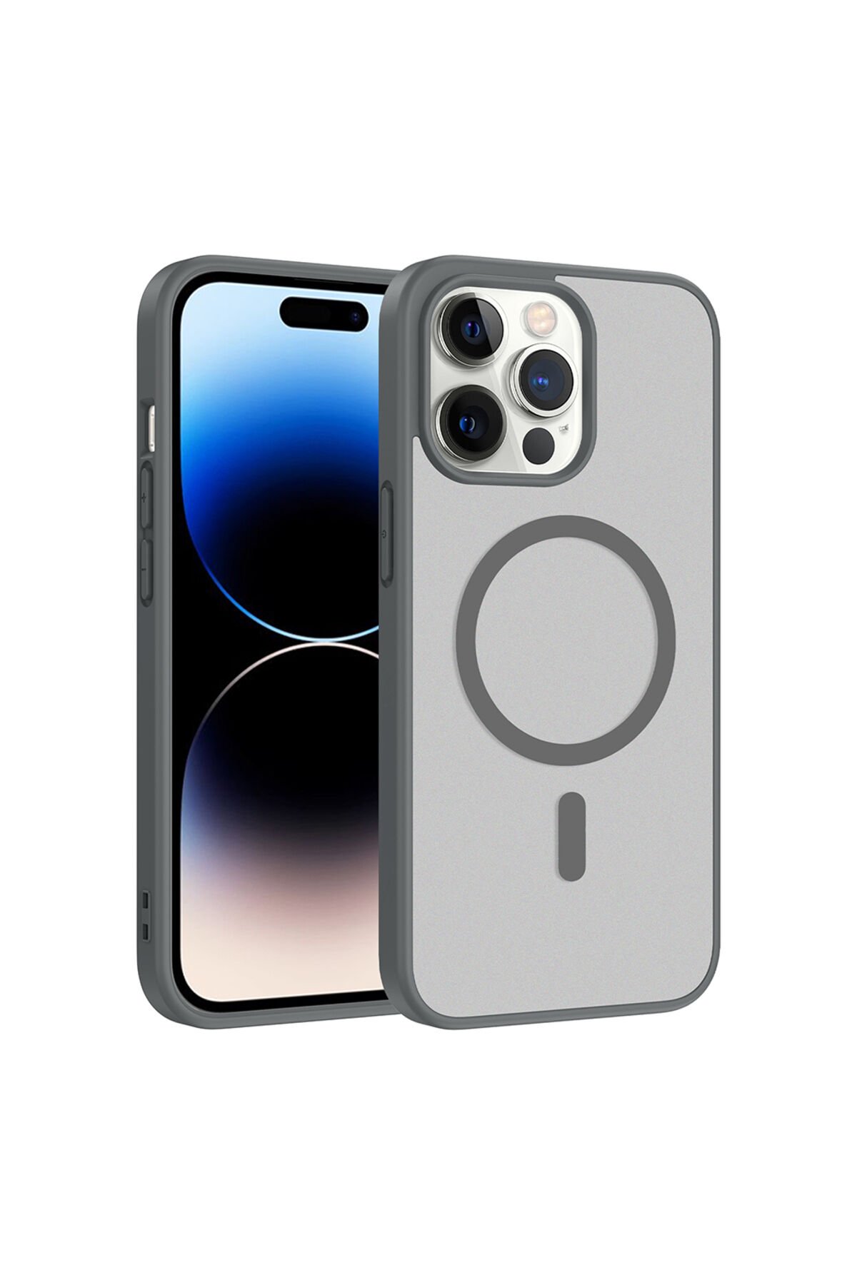 iPhone 14 Pro Max Kılıf M-safe Şarj Özellikli BSAY Babet Kapak - Gri