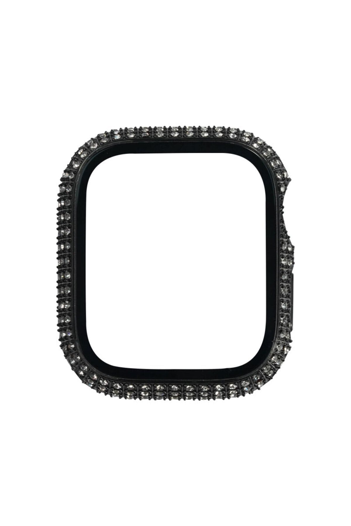 Watch 7 45mm ALT Watch Gard 24 Kenarları Taşlı Sert PC Kasa Ve Ekran Koruyucu - Siyah Siyah