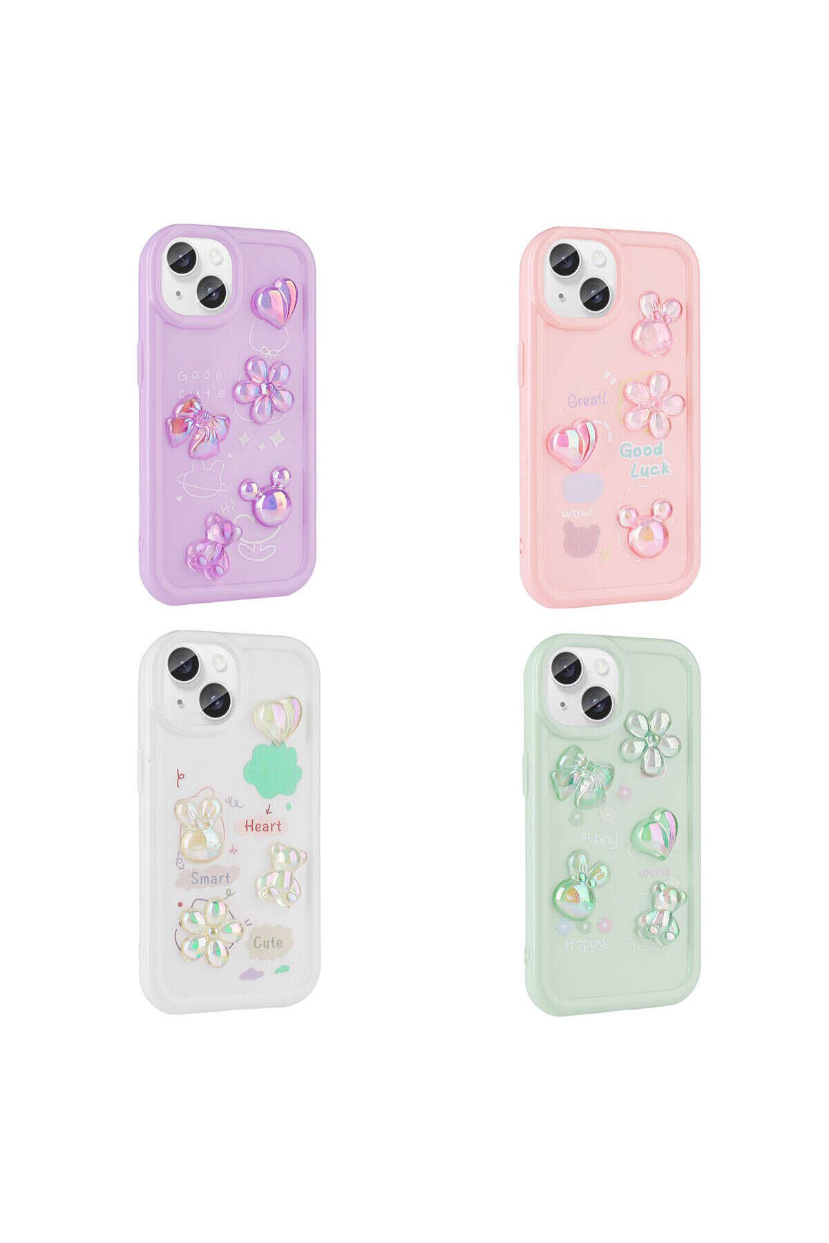 iPhone 14 Uyumlu Kabartma Figürlü Parlak BSAY Toys Silikon Kılıf-Beyaz Beyaz