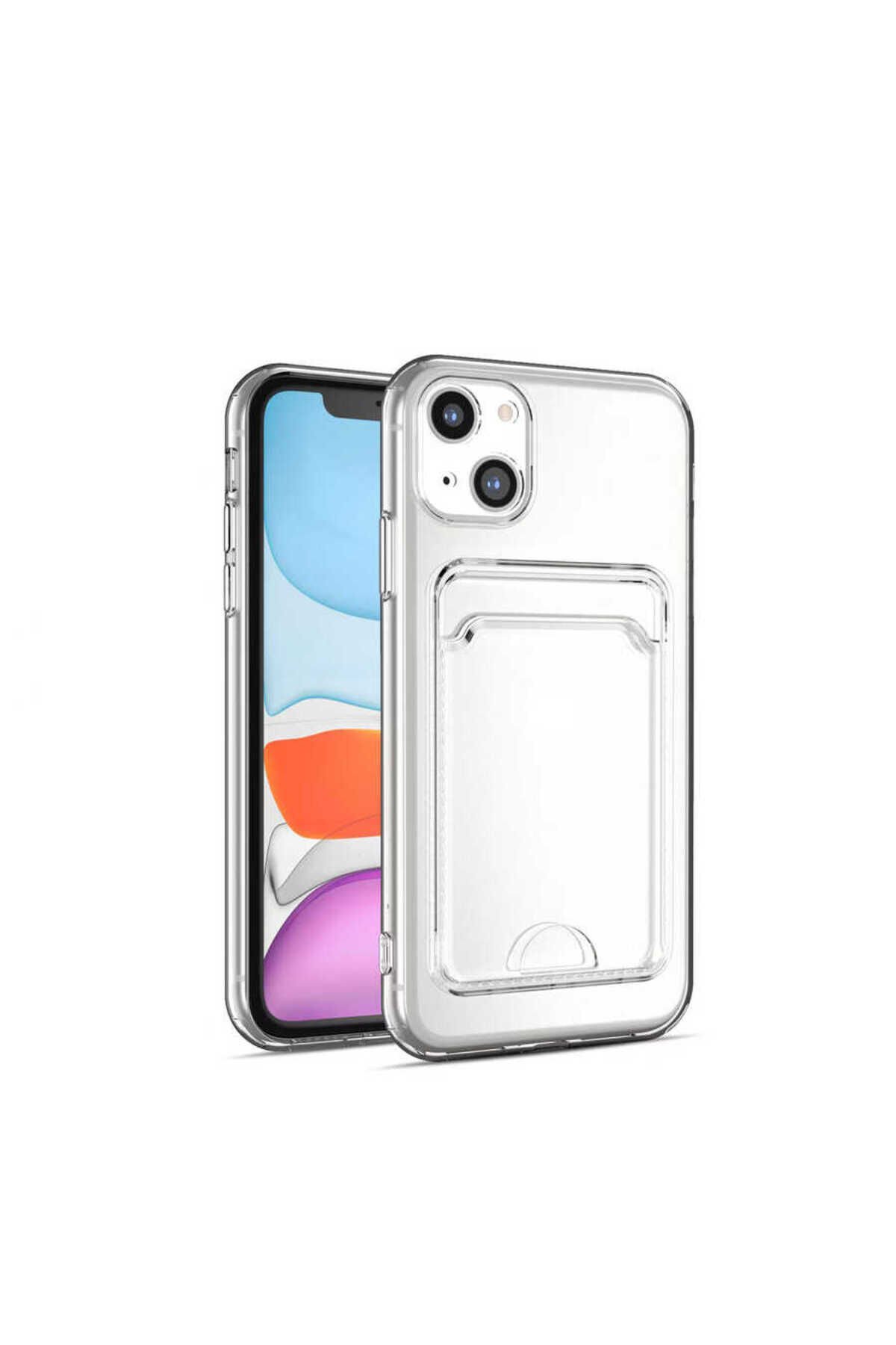 iPhone 13 Uyumlu Kartlıklı Şeffaf NXAR Setra Clear Silikon Kılıf-Renksiz Renksiz