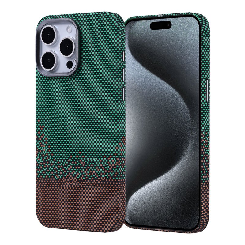 iPhone 15 Pro Max Kılıf M-safe Şarj Özellikli Karbon Fiber Görünümlü Zore Nekst Kılıf Yeşil