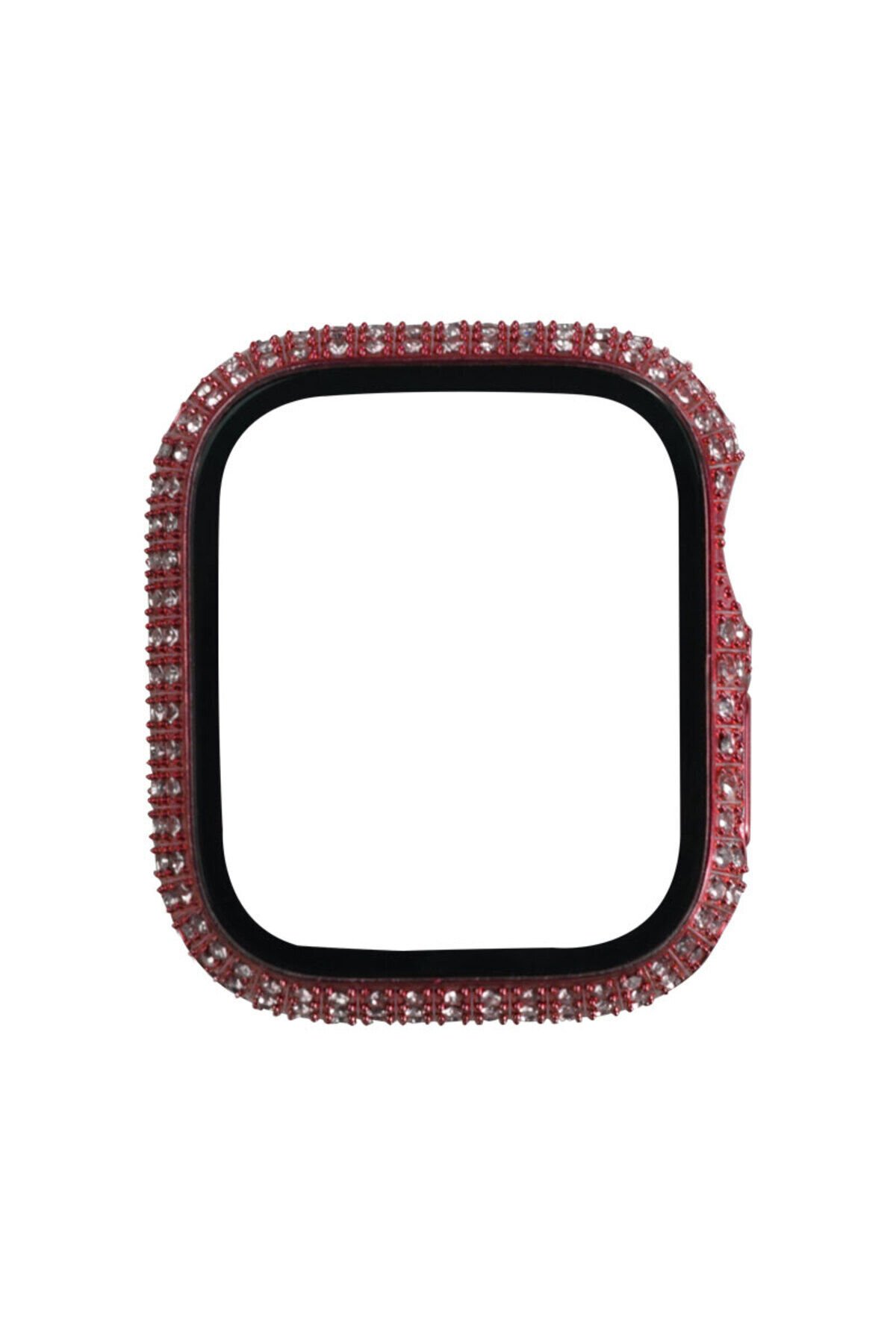 Watch 7 45mm BSAY Watch Gard 24 Kenarları Taşlı Sert PC Kasa Ve Ekran Koruyucu - Gümüş Pembe