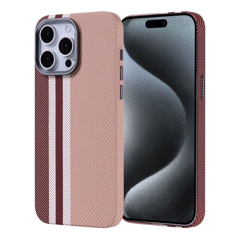 iPhone 15 Pro Max Kılıf M-safe Şarj Özellikli Karbon Fiber Görünümlü Zore Nekst Kılıf Gold