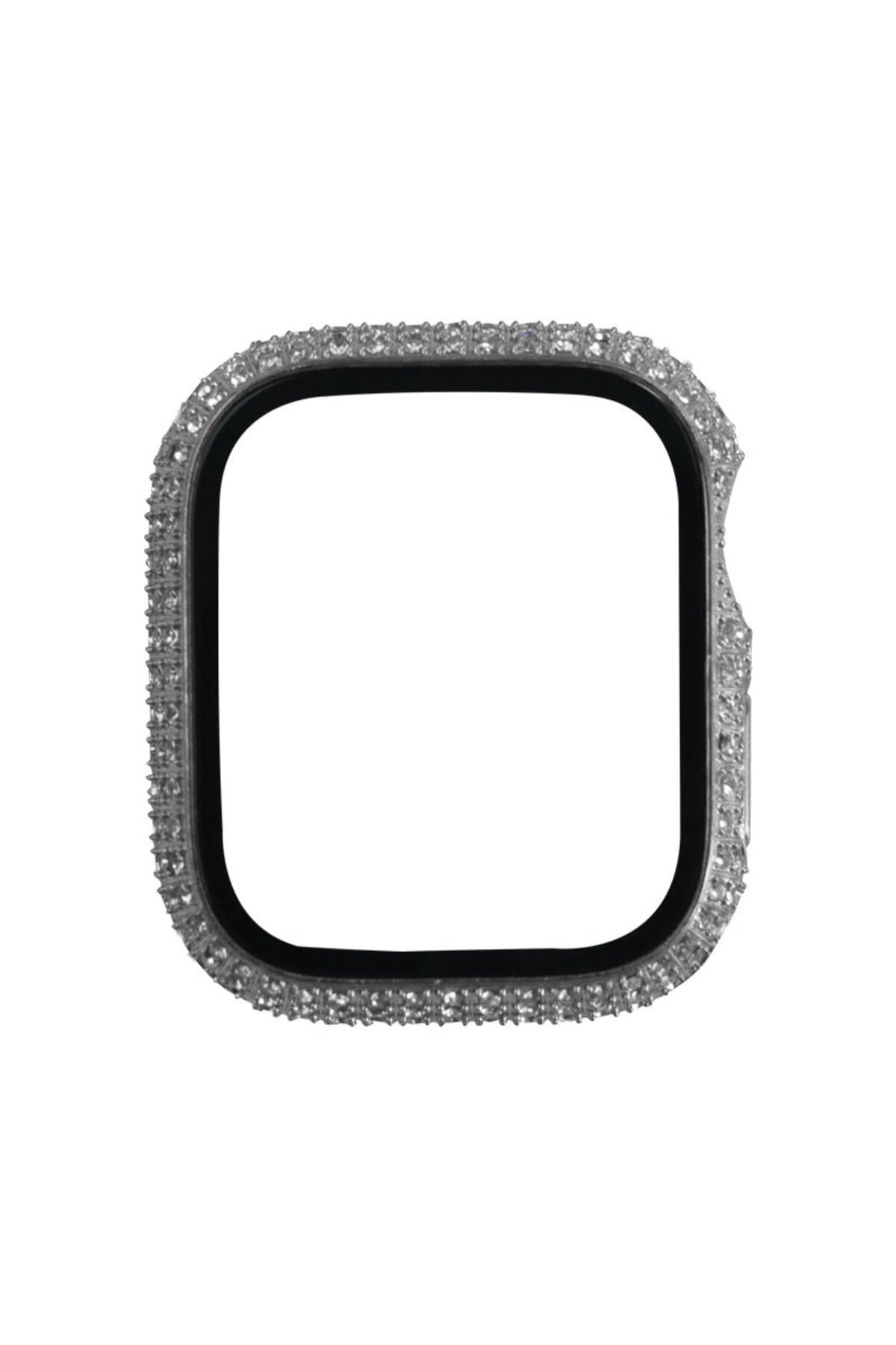 Watch 7 45mm BSAY Watch Gard 24 Kenarları Taşlı Sert PC Kasa Ve Ekran Koruyucu - Gümüş Şeffaf