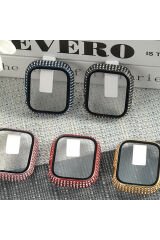 Watch 7 45mm BSAY Watch Gard 24 Kenarları Taşlı Sert PC Kasa Ve Ekran Koruyucu - Gümüş Şeffaf