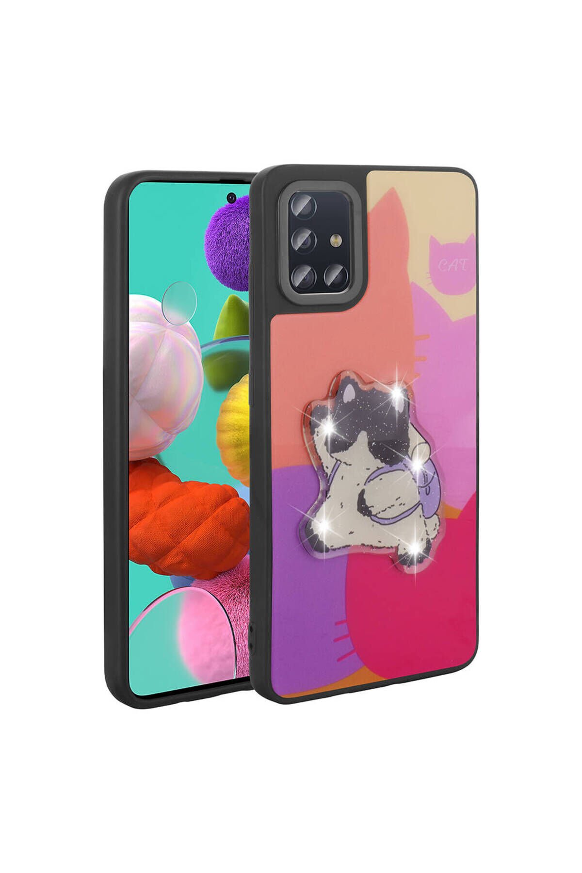 Galaxy A51 Kılıf Parlayan Kabartmalı İkonik Figürlü SBT Amas Silikon Kapak - Mor Mor