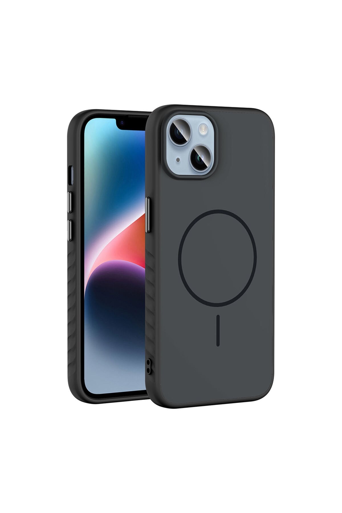 iPhone 13 Kılıf M-safe Şarj Özellikli BSAY Tea Kapak - Gümüş Siyah