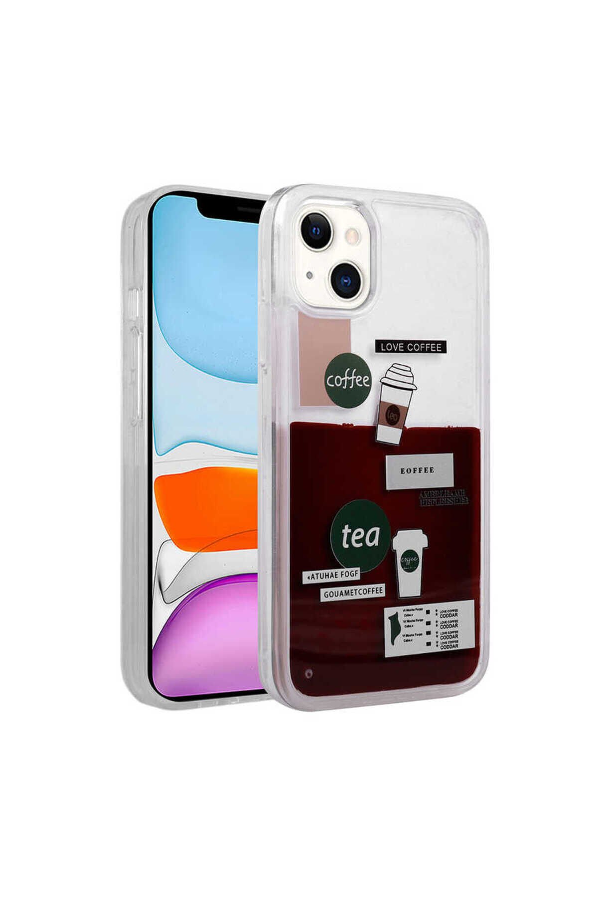 iPhone 14 Uyumlu Desenli Sıvılı NXAR Drink Silikon Kılıf-NO3 No2