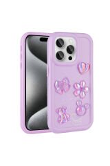 iPhone 14 Pro Max Uyumlu Kabartma Figürlü Parlak BSAY Toys Silikon Kılıf-Beyaz Mor