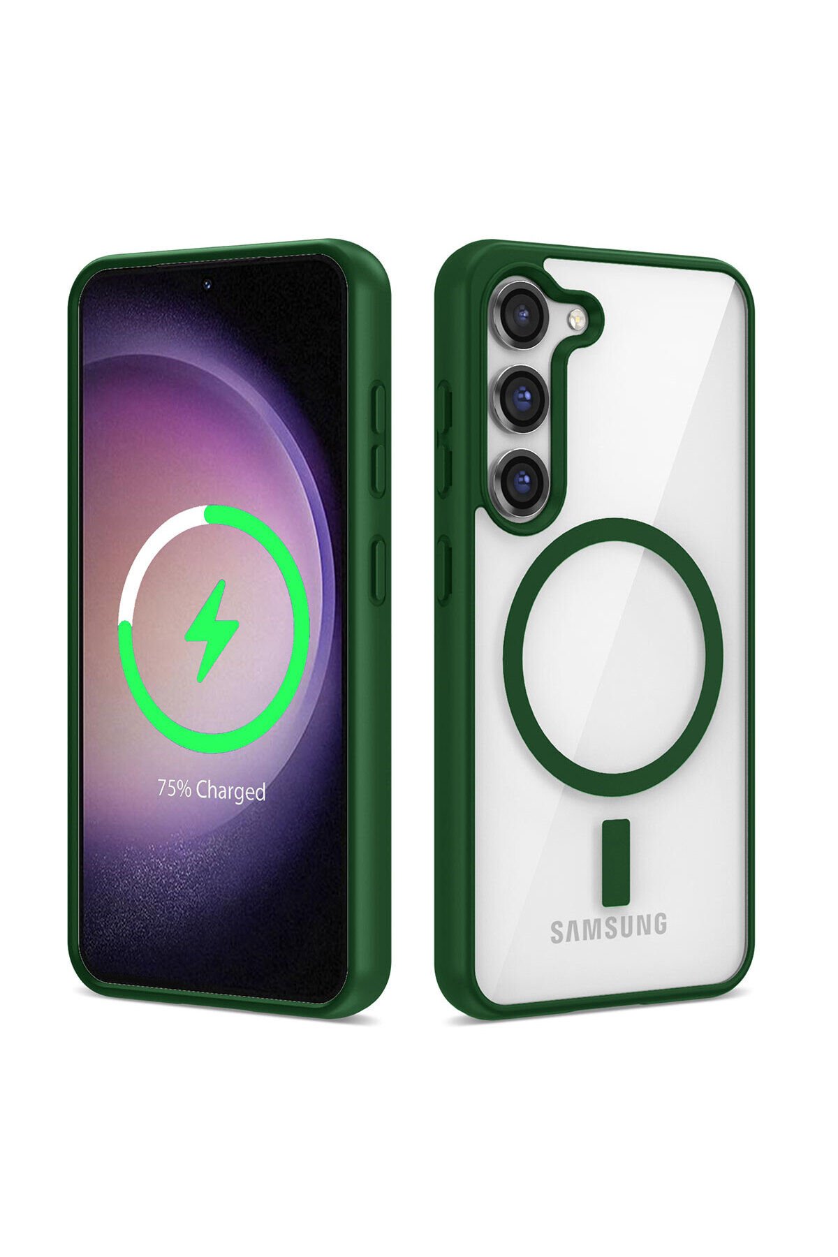 Galaxy S22 Plus Uyumlu Magsafe Wireless Şarj Özellikli Silikon BSAY Ege Kılıf-Koyu Kırmızı Yeşil