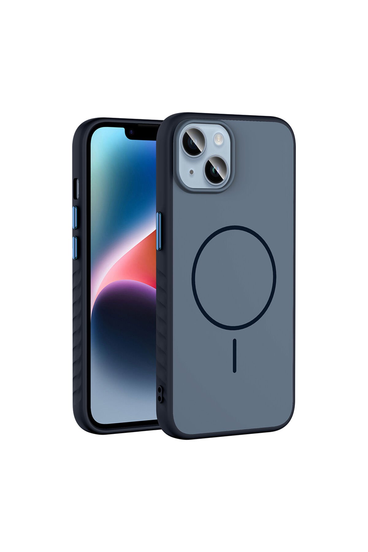 iPhone 13 Kılıf M-safe Şarj Özellikli BSAY Tea Kapak - Gümüş Lacivert