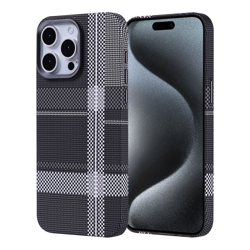 iPhone 15 Pro Kılıf M-safe Şarj Özellikli Karbon Fiber Görünümlü Zore Nekst Kılıf Gri