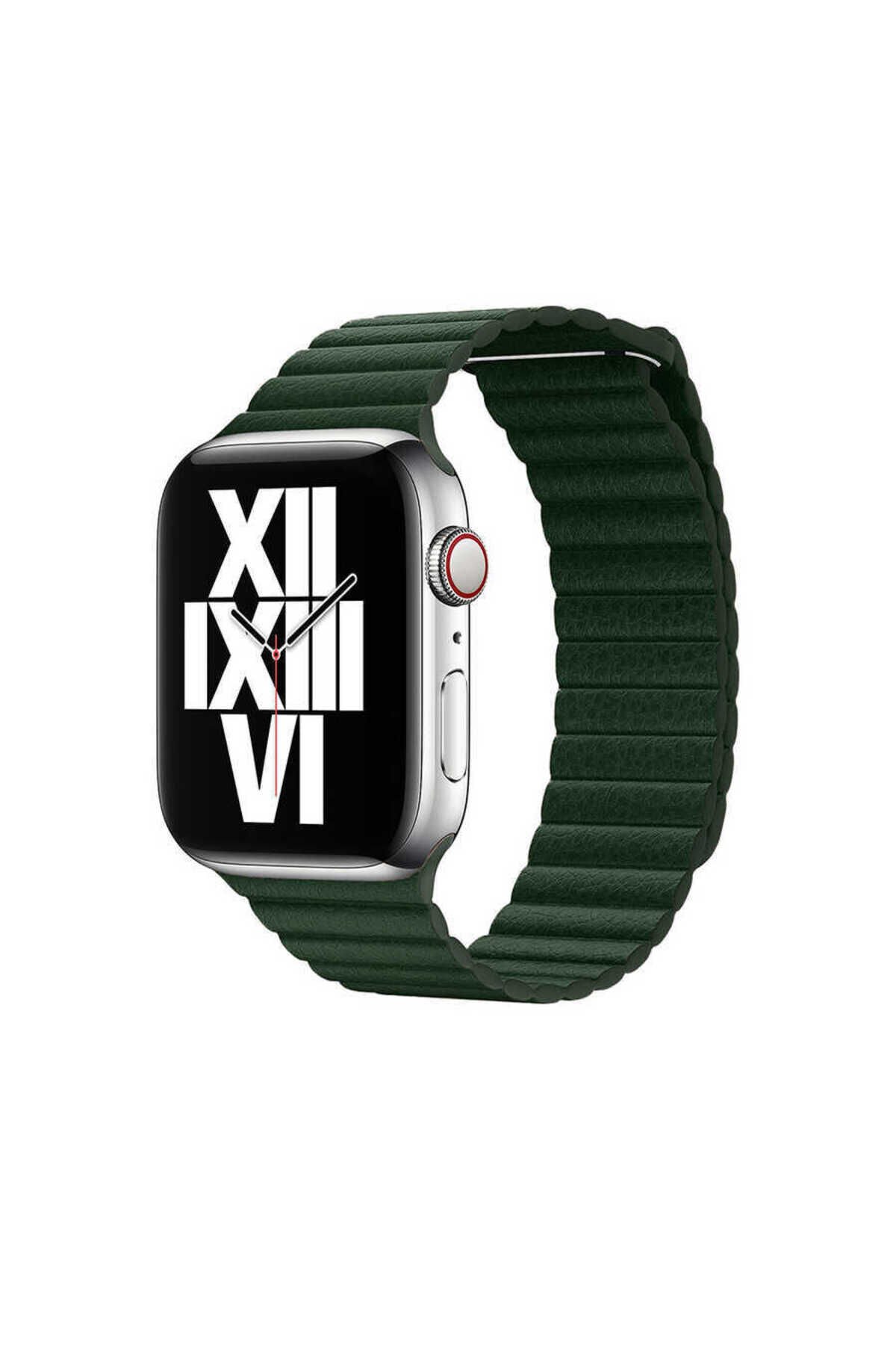 Watch 42mm Uyumlu KRD-09 Deri Lop BSAY Kordon-Koyu Yeşil