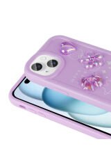 iPhone 15 Uyumlu Kabartma Figürlü Parlak BSAY Toys Silikon Kılıf-Mor Mor