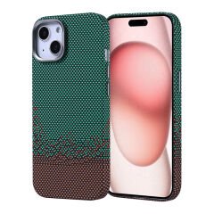 iPhone 15 Kılıf M-safe Şarj Özellikli Karbon Fiber Görünümlü Zore Nekst Kılıf Yeşil