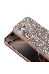 iPhone 16 Plus Kılıf Parlak Taşlı Tasarım GZST Pırlanta Kapak - Gri
