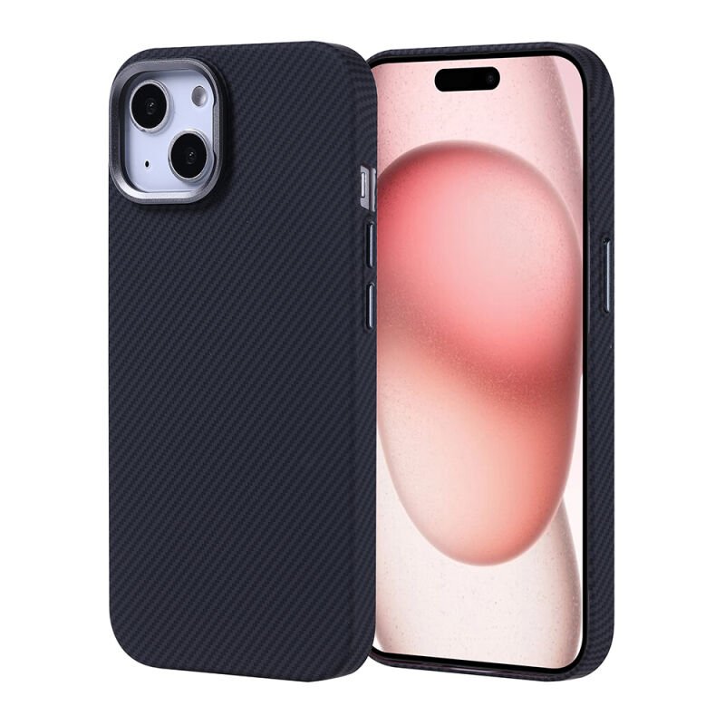 iPhone 15 Kılıf M-safe Şarj Özellikli Karbon Fiber Görünümlü Zore Nekst Kılıf Siyah