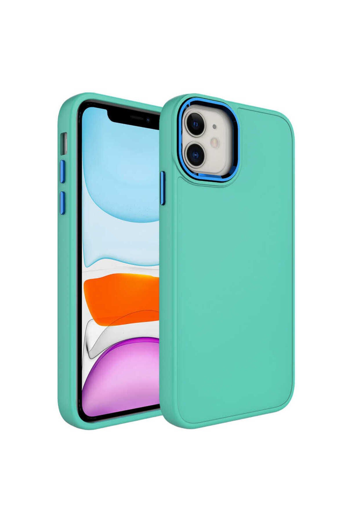 iPhone 11 Kılıf Metal Çerçeve ve Buton Tasarımlı Silikon ZPRB Luna Kapak - Lavendery Gray Lavendery Gray